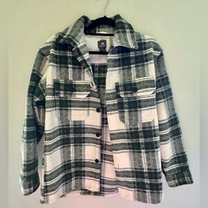H&M Small Shacket Green and White Plaid